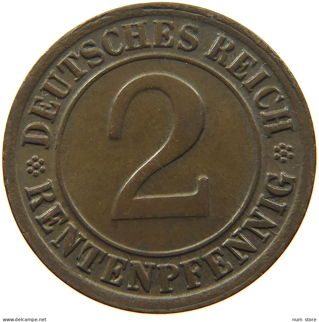 WEIMARER REPUBLIK 2 RENTENPFENNIG 1924 F  #MA 100044 - 2 Rentenpfennig & 2 Reichspfennig