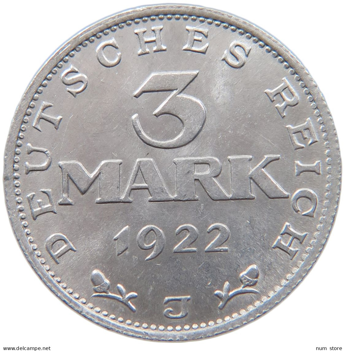 WEIMAR 3 MARK 1922 J  #MA 067486 - 3 Mark & 3 Reichsmark