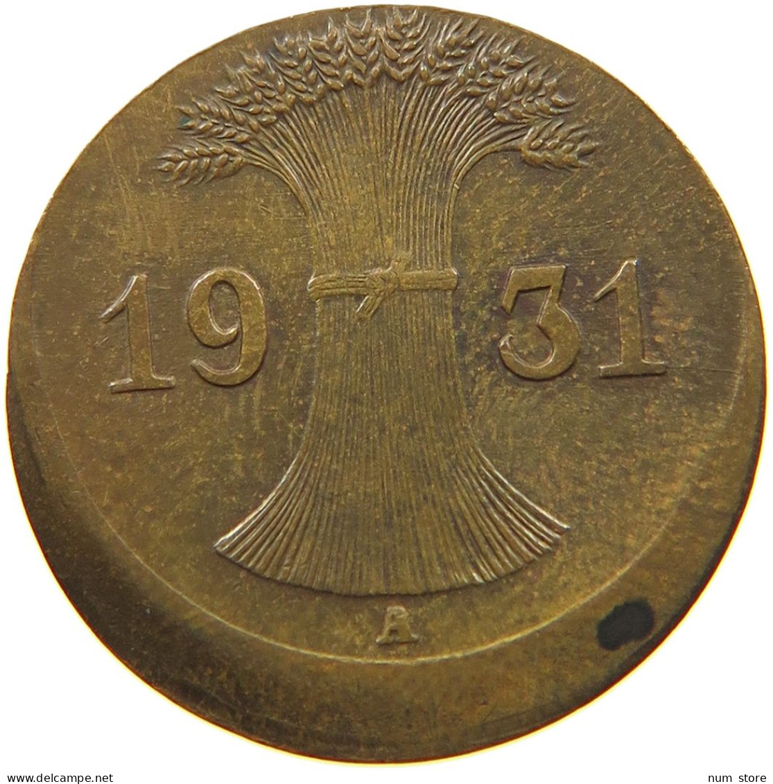 WEIMAR 1 PFENNIG 1931 A 1 PFG. FEHLPRÄGUNG - 1931 A #MA 000302 - 1 Rentenpfennig & 1 Reichspfennig