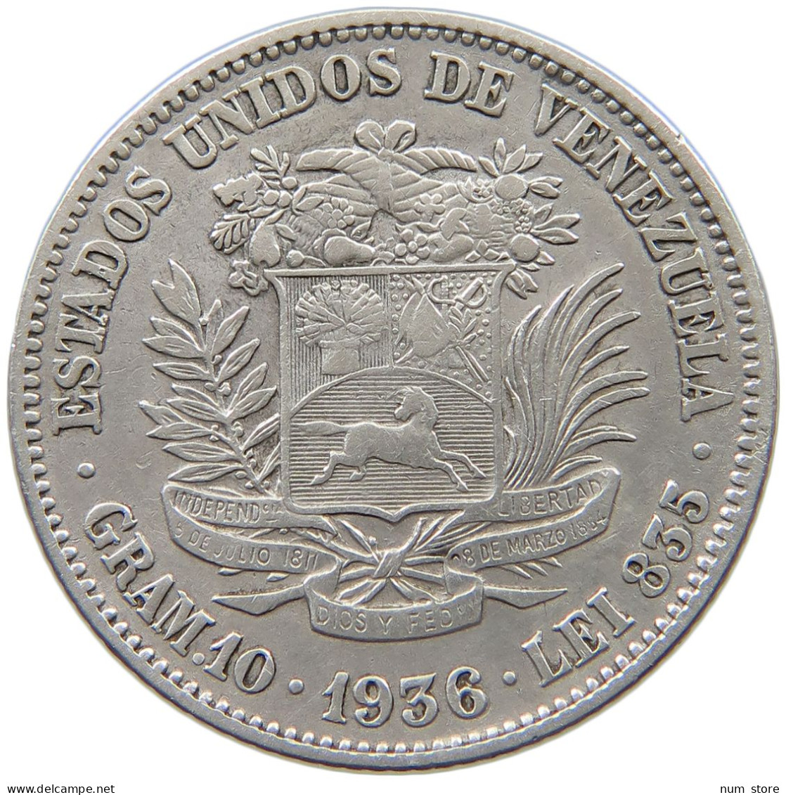 VENEZUELA 2 BOLIVARES 1936  #MA 025547 - Venezuela