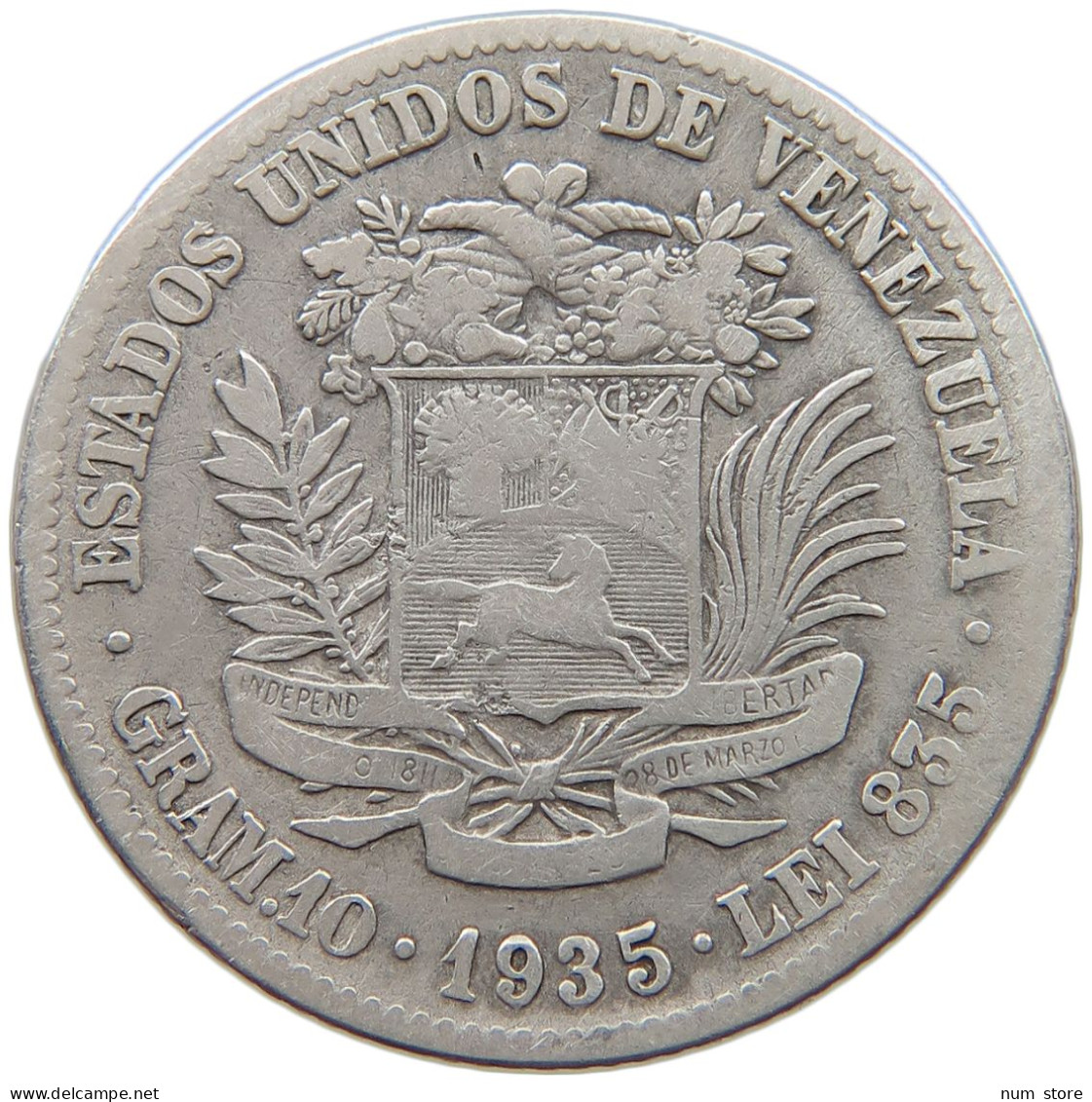 VENEZUELA 2 BOLIVARES 1935  #MA 025941 - Venezuela