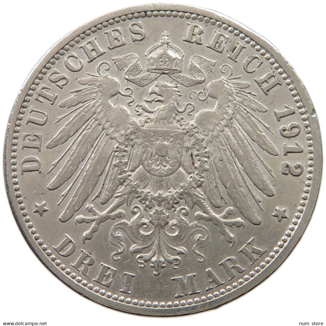 WÜRTTEMBERG 3 MARK 1912 F WILHELM II. 1891-1918. #MA 005941 - 2, 3 & 5 Mark Plata