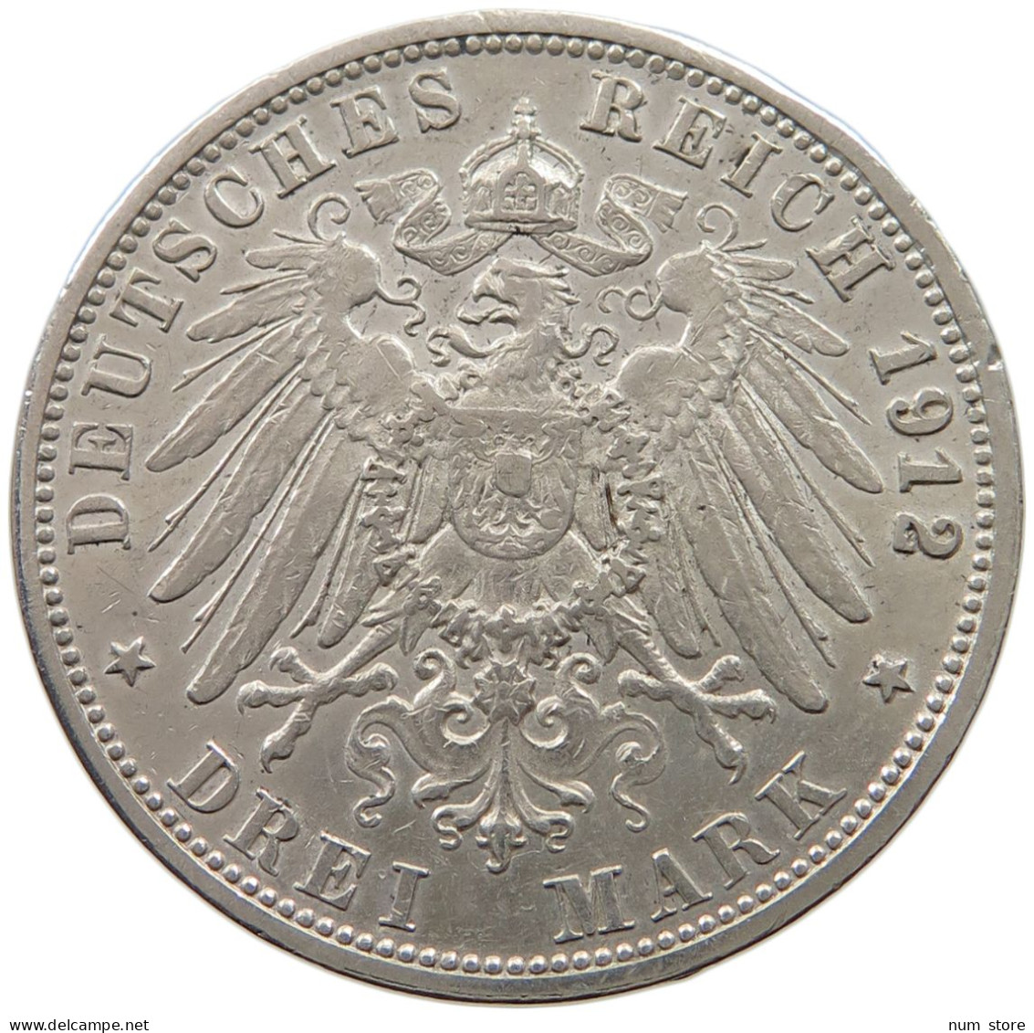 WÜRTTEMBERG 3 MARK 1912 F WILHELM II. 1891-1918. #MA 005941 - 2, 3 & 5 Mark Argent