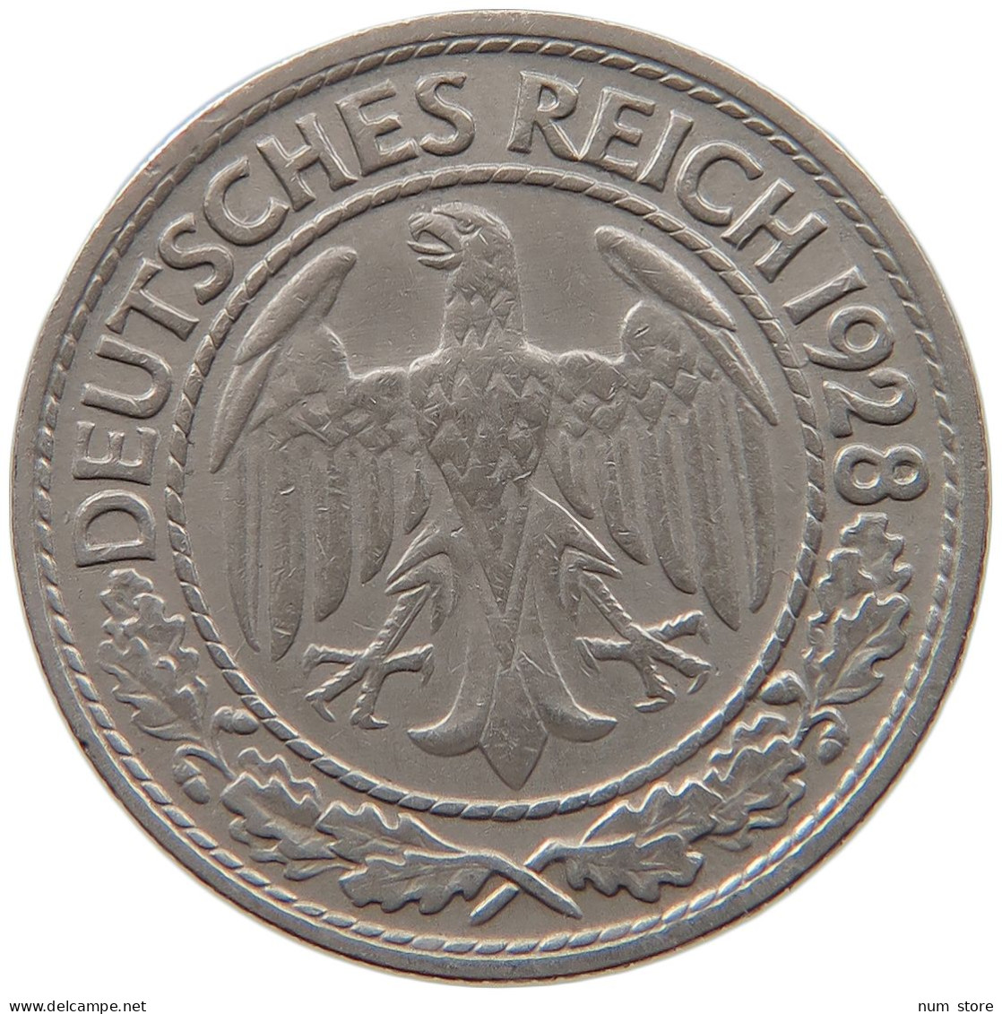 WEIMARER REPUBLIK 50 REICHSPFENNIG 1928 D  #MA 099470 - 50 Renten- & 50 Reichspfennig