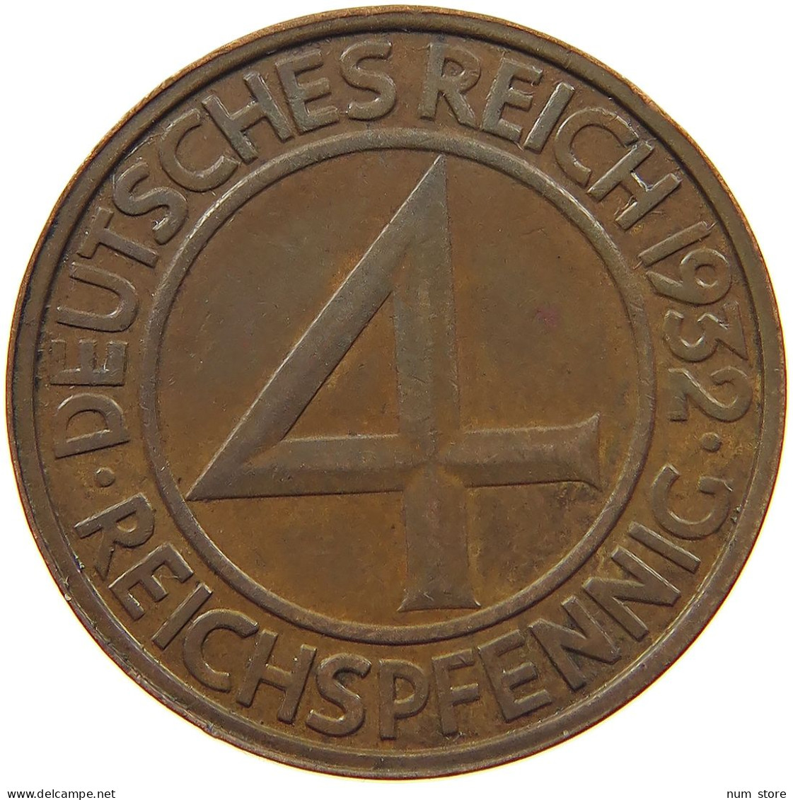 WEIMARER REPUBLIK 4 PFENNIG 1932 G  #MA 099919 - 4 Reichspfennig