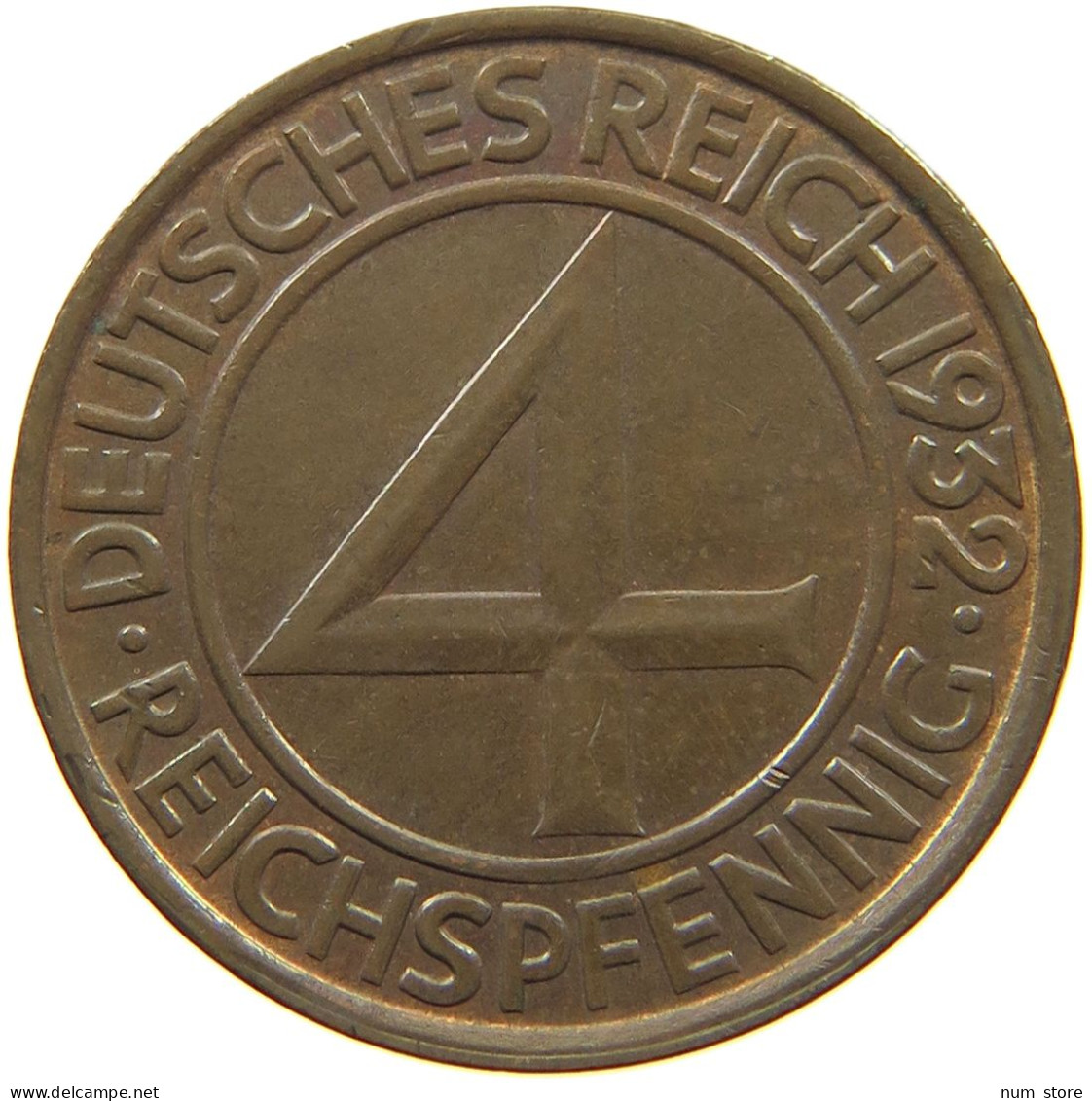 WEIMARER REPUBLIK 4 PFENNIG 1932 G WEIMARER REPUBLIK: J.315, 4 REICHSPFENNIG 1932 G #MA 000296 - 4 Reichspfennig