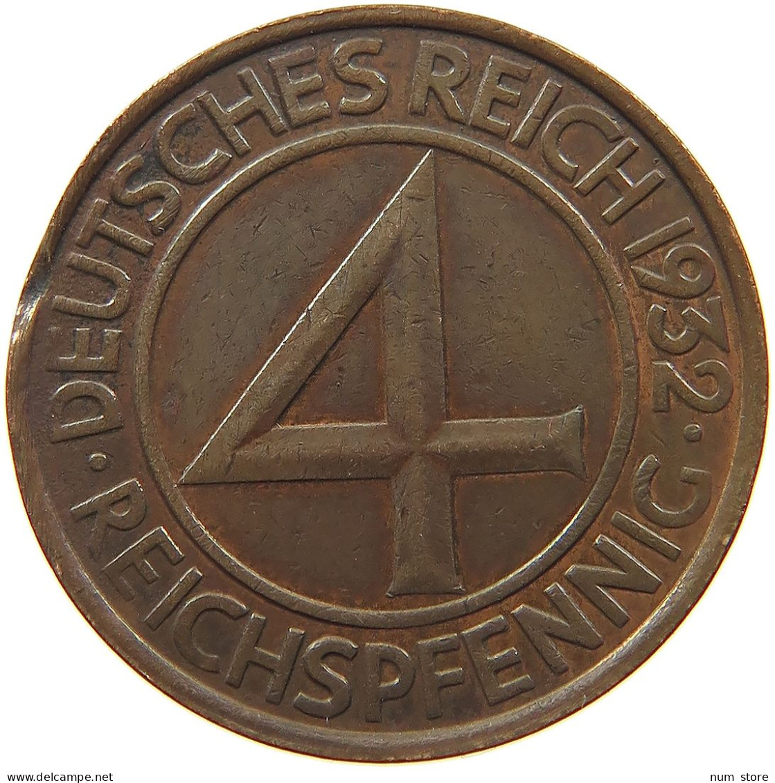 WEIMARER REPUBLIK 4 PFENNIG 1932 G  #MA 099920 - 4 Reichspfennig