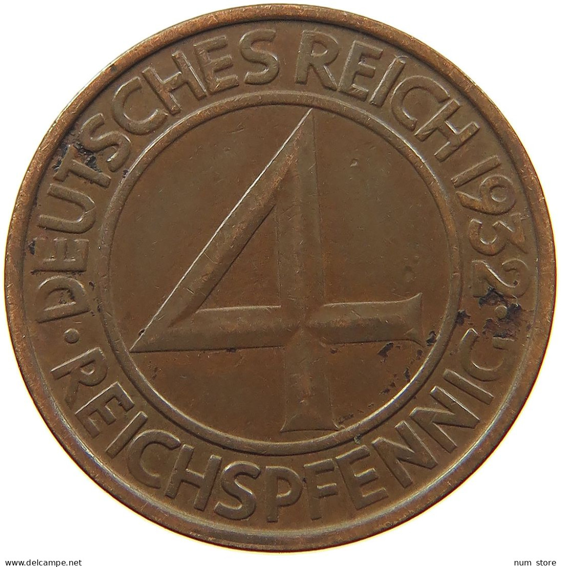 WEIMARER REPUBLIK 4 PFENNIG 1932 G  #MA 099915 - 4 Reichspfennig