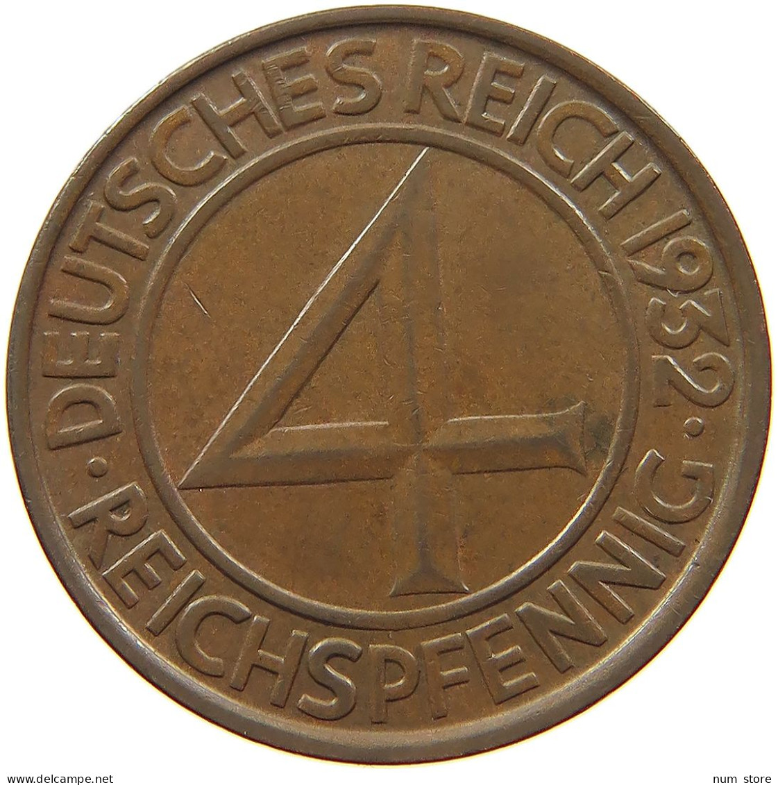 WEIMARER REPUBLIK 4 PFENNIG 1932 G  #MA 099912 - 4 Reichspfennig
