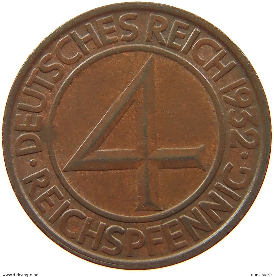 WEIMARER REPUBLIK 4 PFENNIG 1932 F  #MA 099918 - 4 Reichspfennig