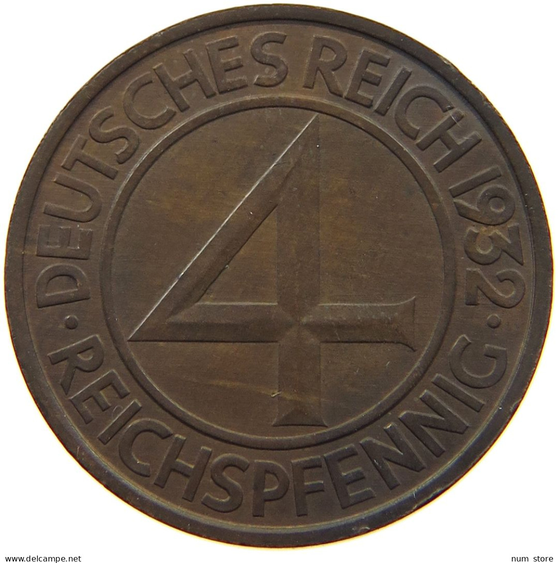 WEIMARER REPUBLIK 4 PFENNIG 1932 E 4 REICHSPFENNIG #MA 003098 - 4 Reichspfennig