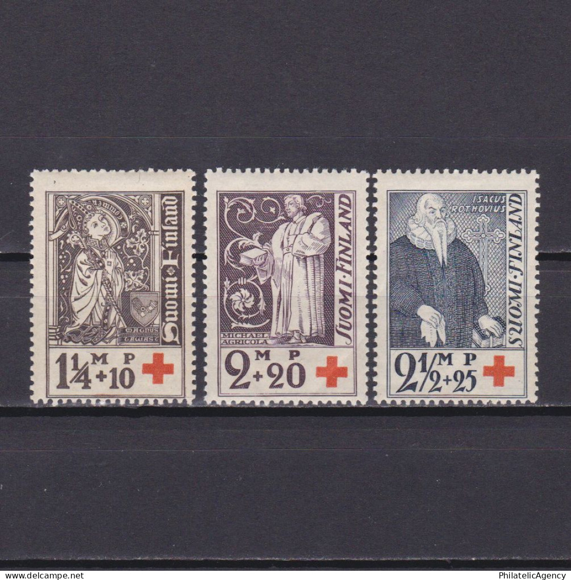 FINLAND 1933, Sc# B12-B14, Semi-postal Stamps, Famous People, Religion, MH - Neufs