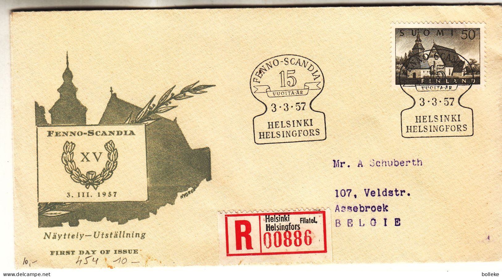 Finlande - Lettre Recom De 1957 - Oblit Helsinki - église - Valeur 7,50 Euros - Storia Postale