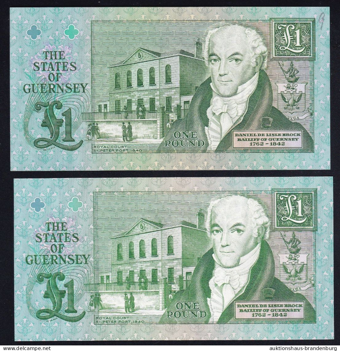 Guernsey: 2x 1 Pound - Serie K Sig. Brown + Serie U Sig. Clark (P.48, 52) - Guernesey