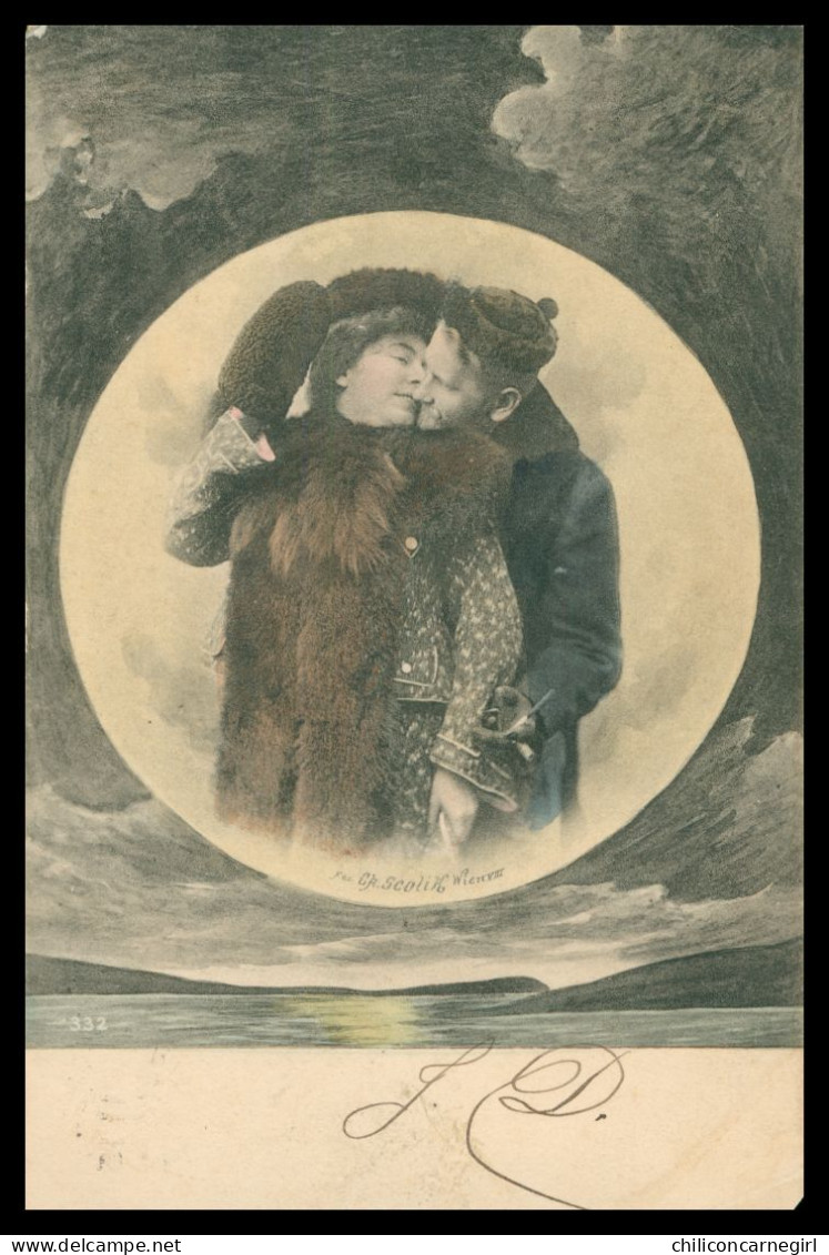 * Illustration - Illustrateur CHARLES SCOLIK WIEN VIII - Couple - Femme Fourrure - 1914 - Scolik, Charles