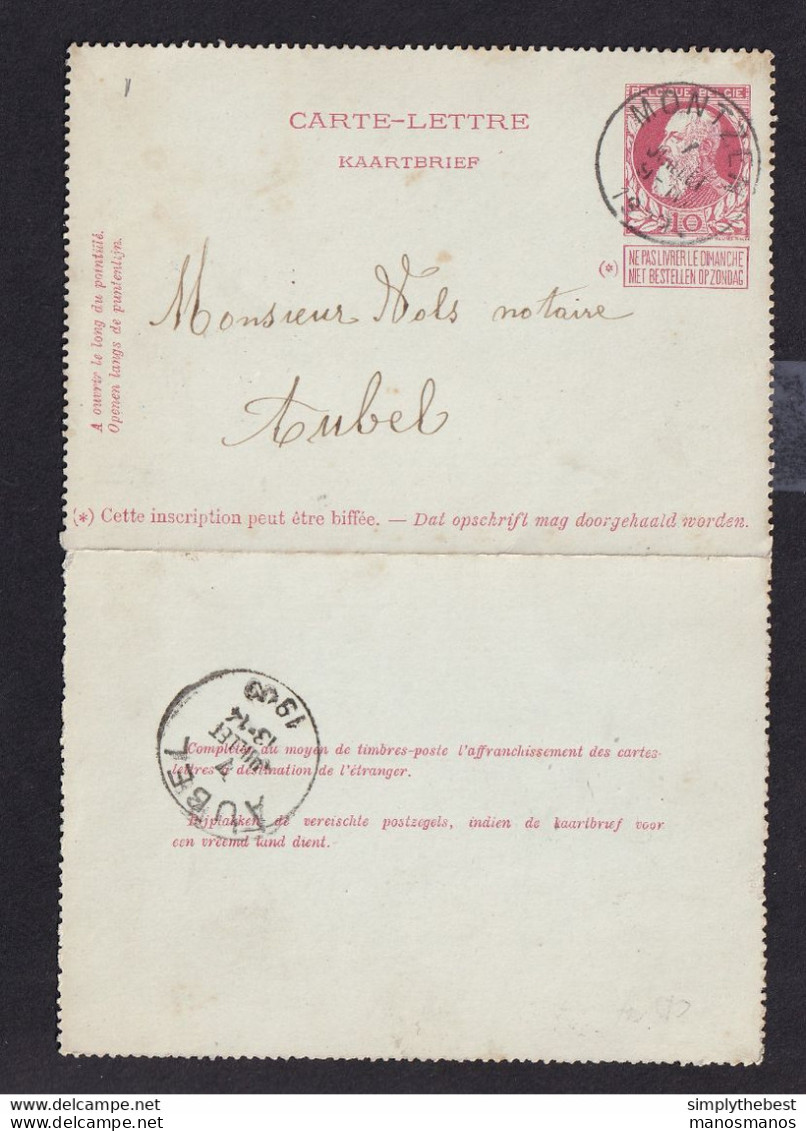 DDAA 430 - CANTONS DE L'EST - Carte-Lettre MONTZEN 1909 Vers Le Notaire Nols à AUBEL - Letter-Cards