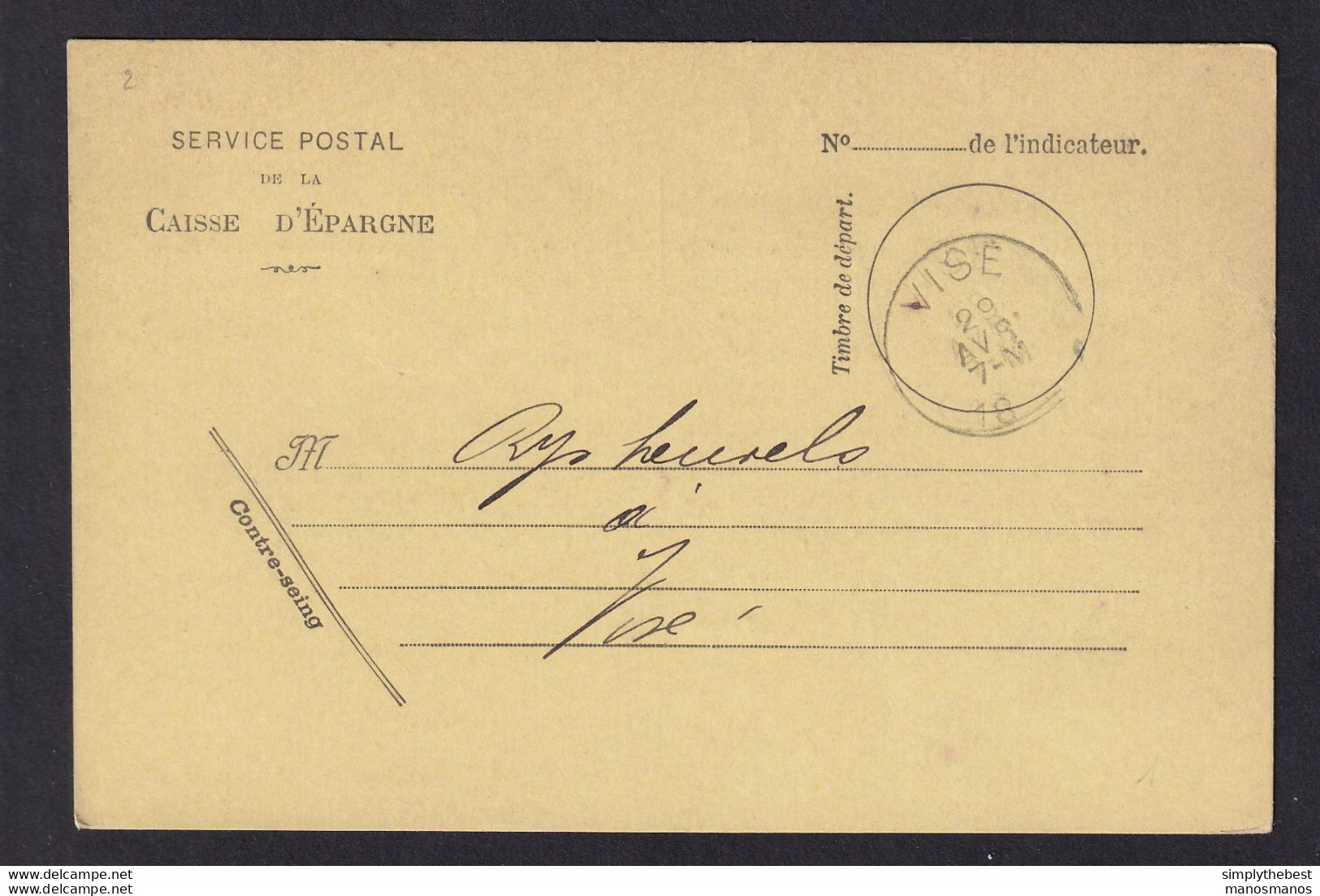 DDZ 904 - Carte Postale De Service De La Caisse D' Epargne Cachet VISE Vers La Ville - Brieven En Documenten