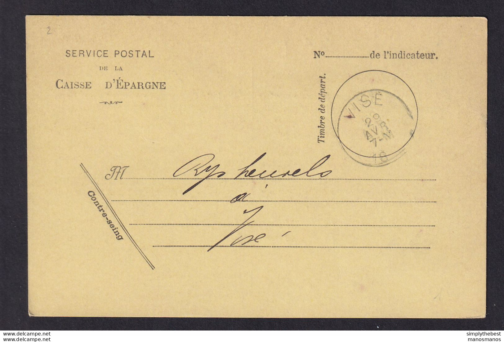 DDZ 904 - Carte Postale De Service De La Caisse D' Epargne Cachet VISE Vers La Ville - Briefe U. Dokumente