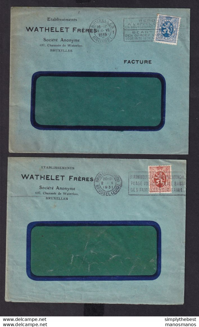 DDZ 514 -- 2 Enveloppes TP Lion Héraldique BXL , 1 Au Tarif Lettre 1931 , 1 Au Tarif Réduit FACTURE En 1935 - 1929-1937 Heraldischer Löwe