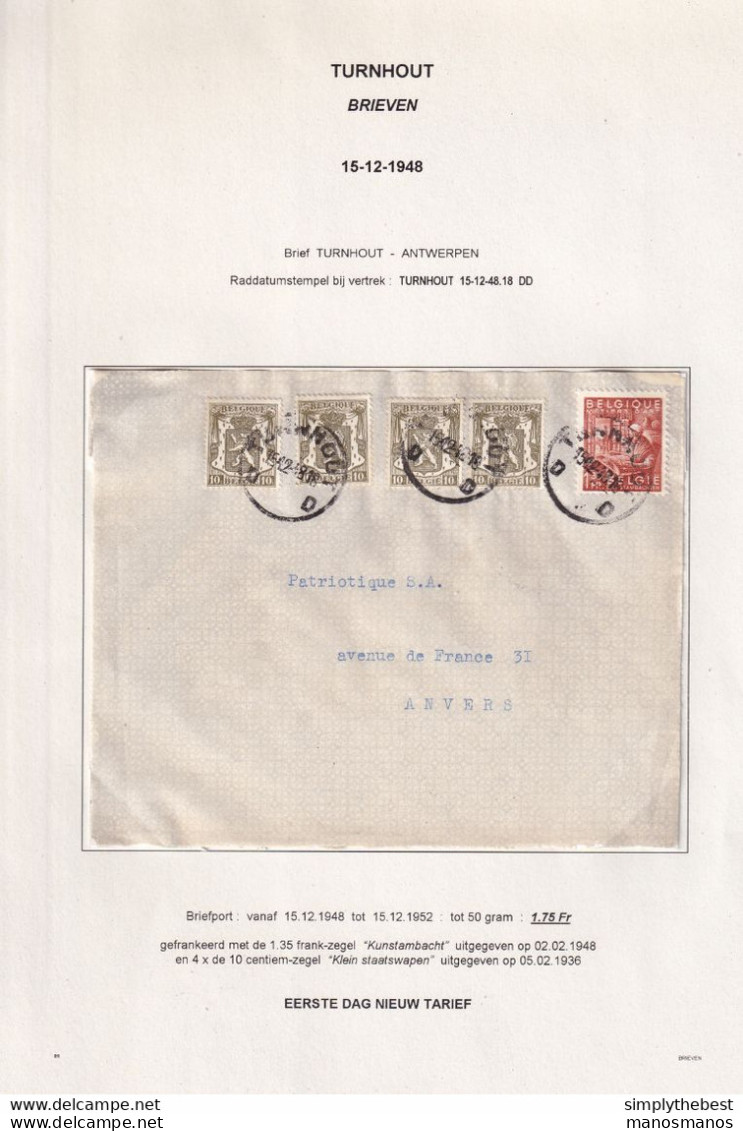 DDCC 110 -- Enveloppe TP Exportation Et Petit Sceau TURNHOUT 15.12.1952 - DERNIER JOUR Du Tarif 1 F 75 - 1948 Exportation