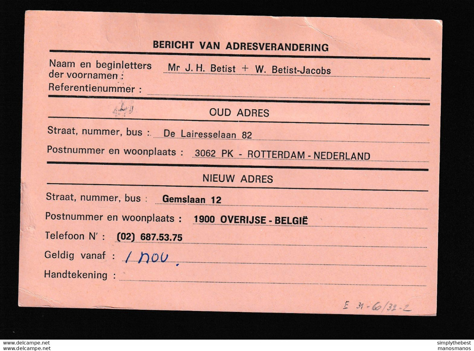 DDBB 628 -- Avis De Changement D' Adresse NL 8 F + Etiquette Mécanique 3 F ANTWERPEN 1894 Vers ALBLASSERDAM NL - Adreswijziging