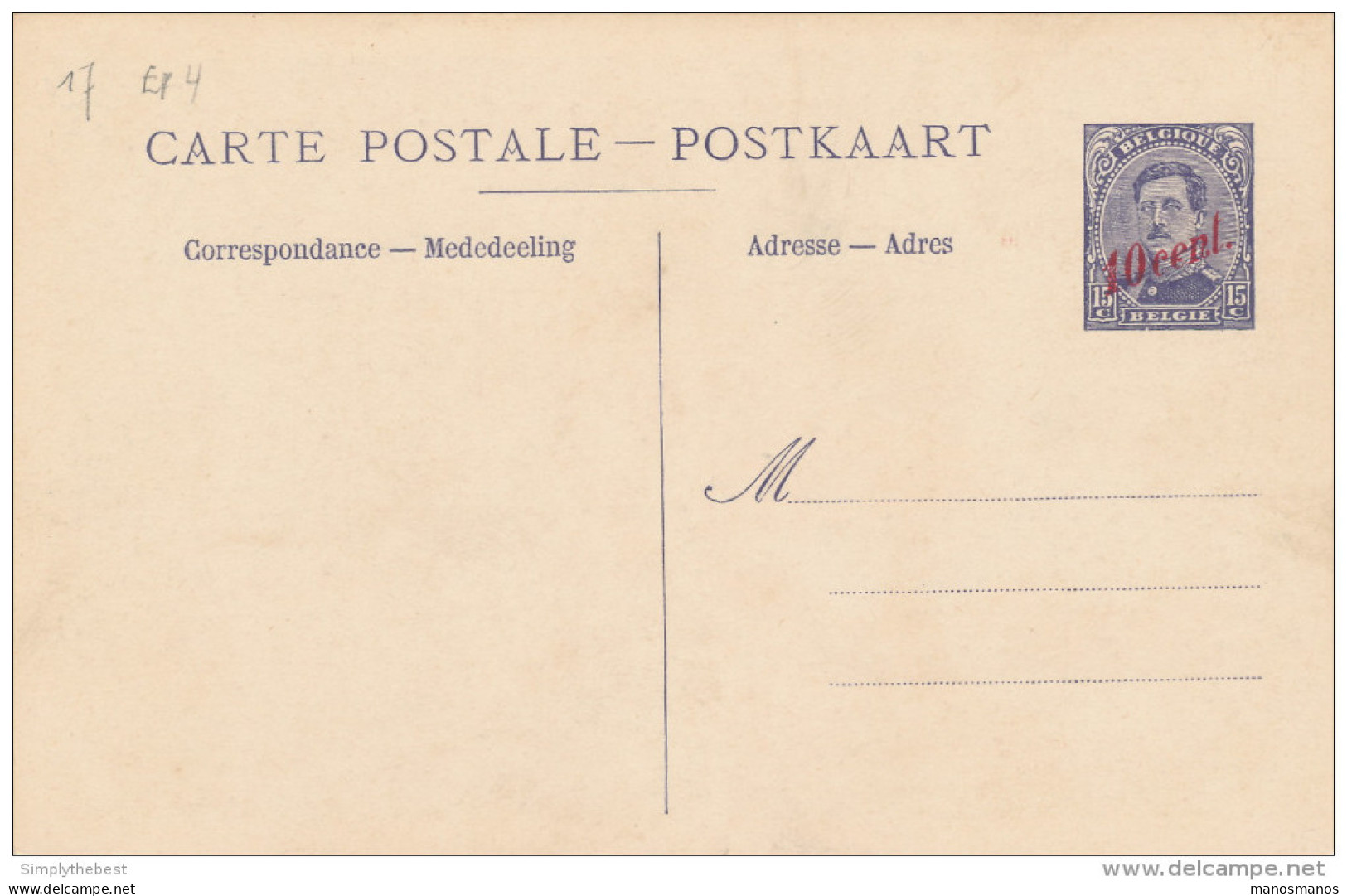 DDBB 438 - Carte Postale Paquebot 16 - 5 Cent. Sur 15 C Non Utilisée - Cartes Paquebot