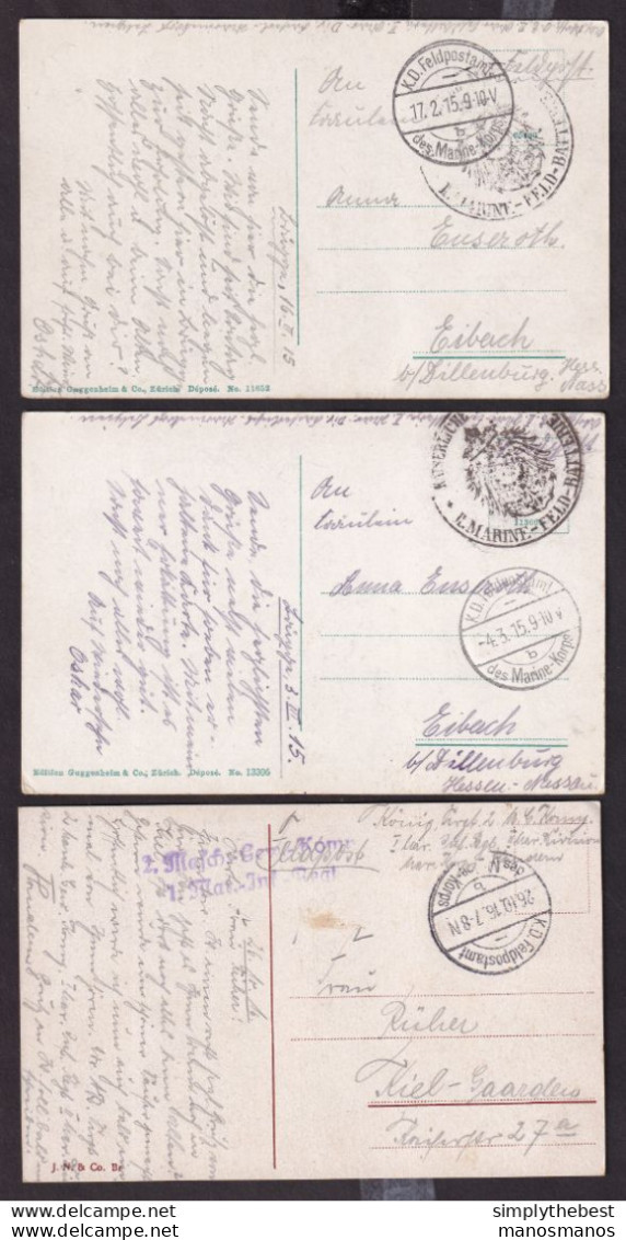 DDEE 724 - Cote Belge MARINE KORPS - 5 X Carte-Vue BRUGGE - Divers Cachets Feldpost B + Régiments 1915/1916 - OC26/37 Territoire Des Etapes