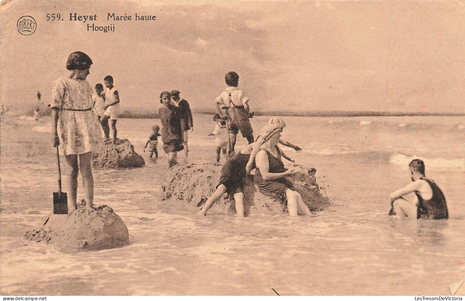 BELGIQUE - Heyst - Marée Haute - Des Enfants à La Plage - Carte Postale Ancienne - Heist