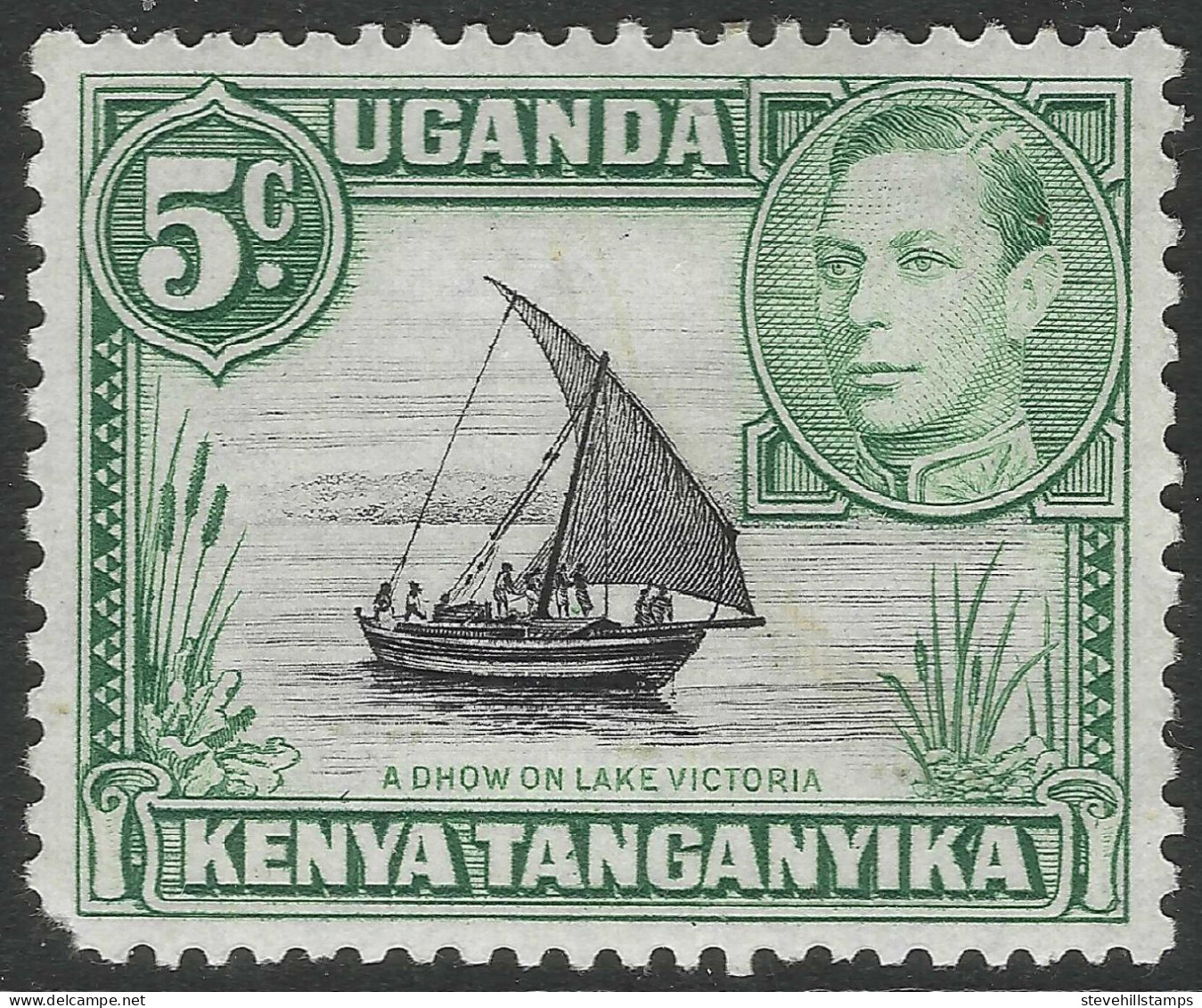 Kenya, Uganda & Tanganyika. 1938-54 KGVI. 5c Green MH. SG 132 - Kenya, Uganda & Tanganyika