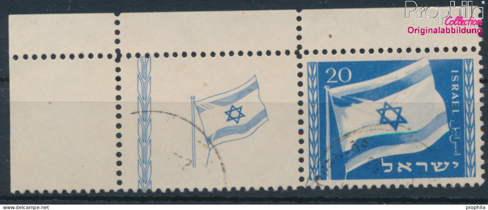 Israel 16 Mit Tab (kompl.Ausg.) Gestempelt 1949 Nationalflagge (10256679 - Usados (con Tab)