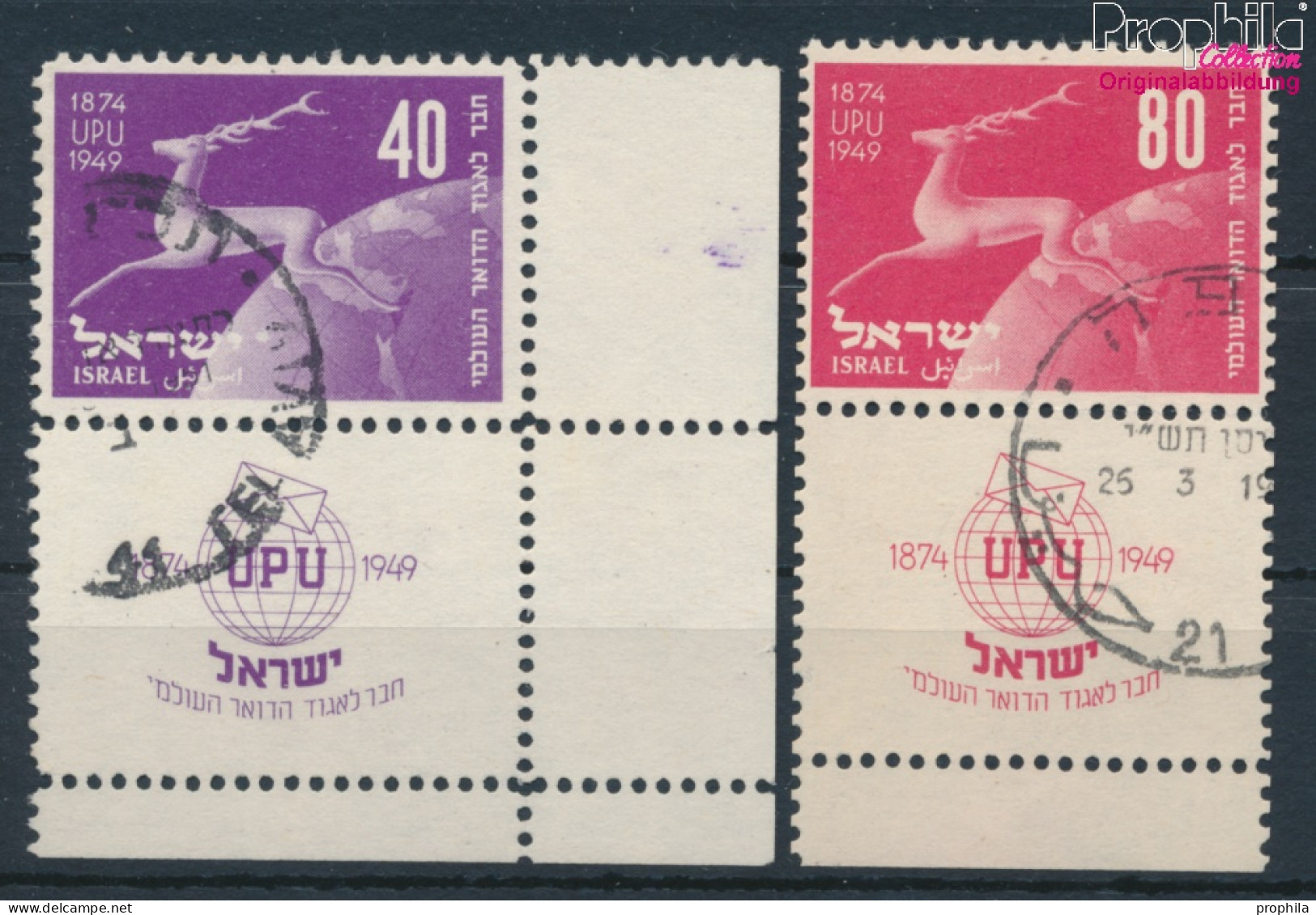 Israel 28-29 Mit Tab (kompl.Ausg.) Gestempelt 1950 75 Jahre UPU (10256669 - Usati (con Tab)