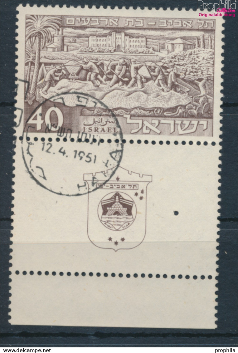 Israel 55 Mit Tab (kompl.Ausg.) Gestempelt 1951 Tel Aviv (10256649 - Gebruikt (met Tabs)