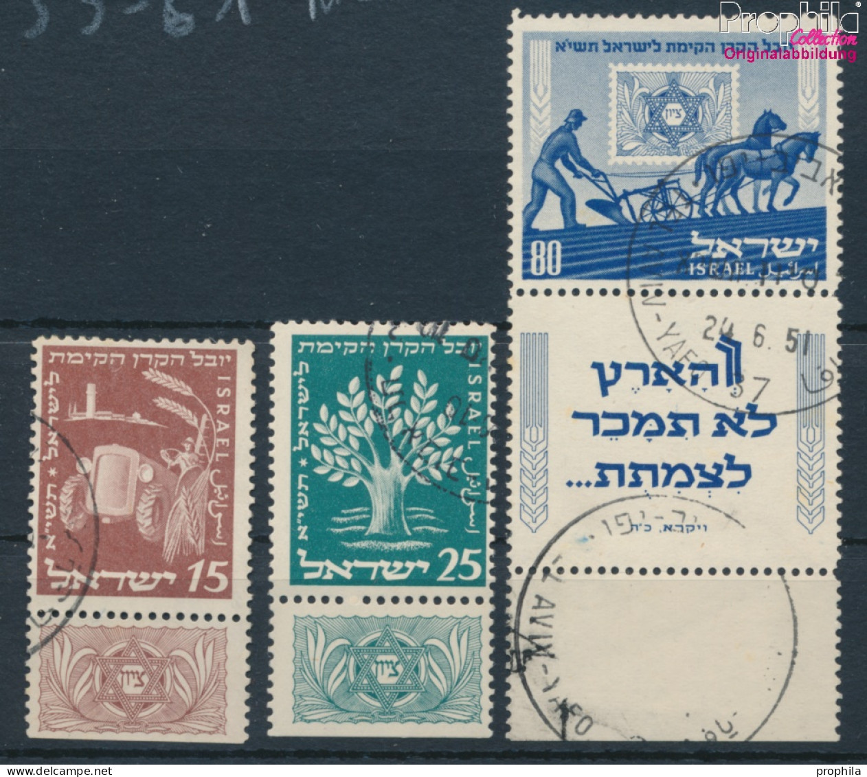 Israel 59-61 Mit Tab (kompl.Ausg.) Gestempelt 1951 Jüdischer Nationalfonds (10256646 - Gebraucht (mit Tabs)