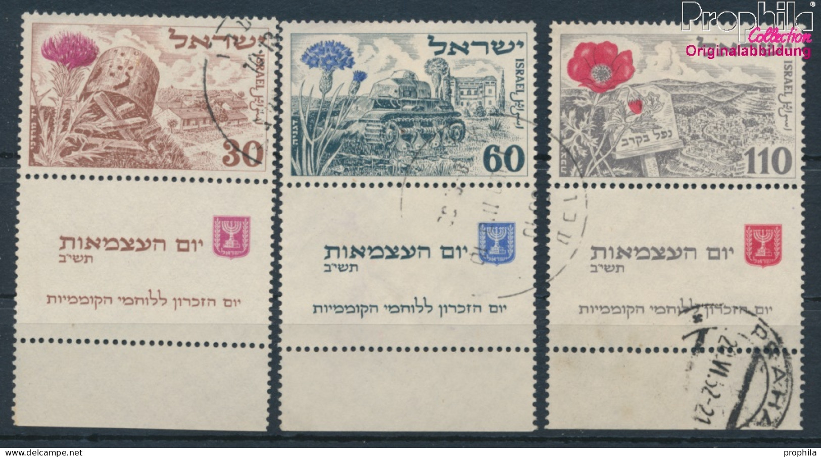 Israel 69-71 Mit Tab (kompl.Ausg.) Gestempelt 1952 Unabhängigkeit: Blumen (10256639 - Gebruikt (met Tabs)