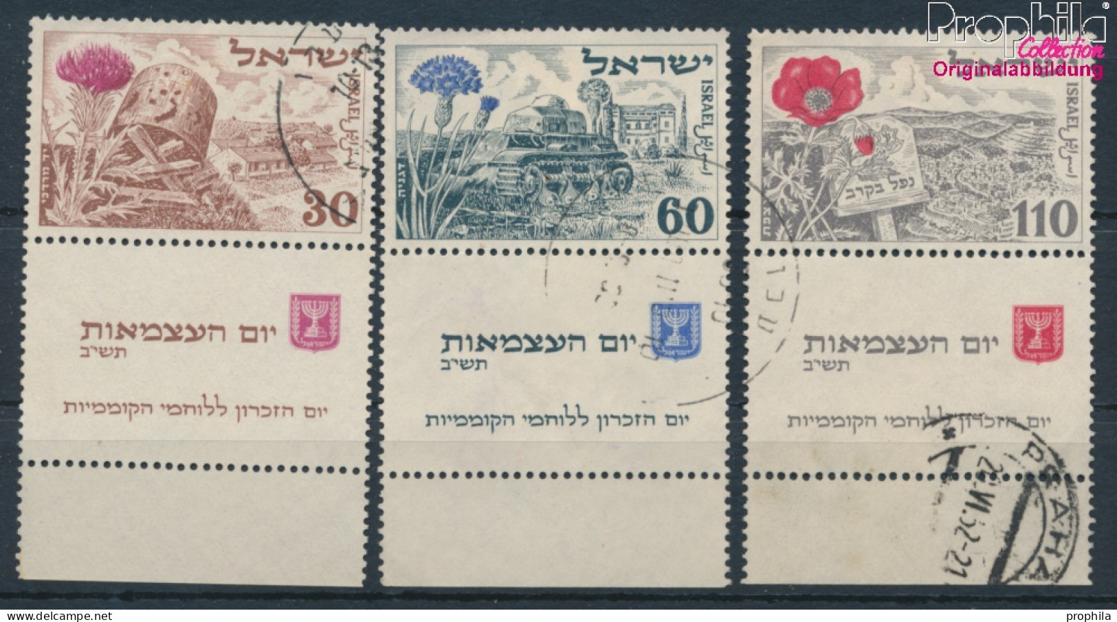 Israel 69-71 Mit Tab (kompl.Ausg.) Gestempelt 1952 Unabhängigkeit: Blumen (10256639 - Used Stamps (with Tabs)