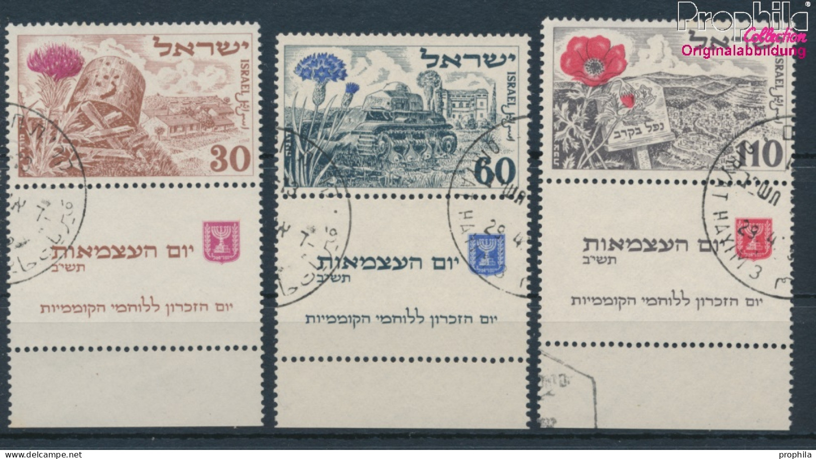 Israel 69-71 Mit Tab (kompl.Ausg.) Gestempelt 1952 Unabhängigkeit: Blumen (10256640 - Used Stamps (with Tabs)