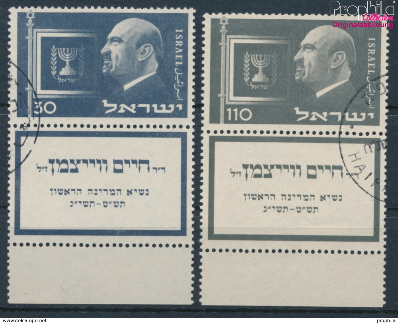 Israel 77-78 Mit Tab (kompl.Ausg.) Gestempelt 1952 Chaim Weizmann (10256633 - Gebraucht (mit Tabs)