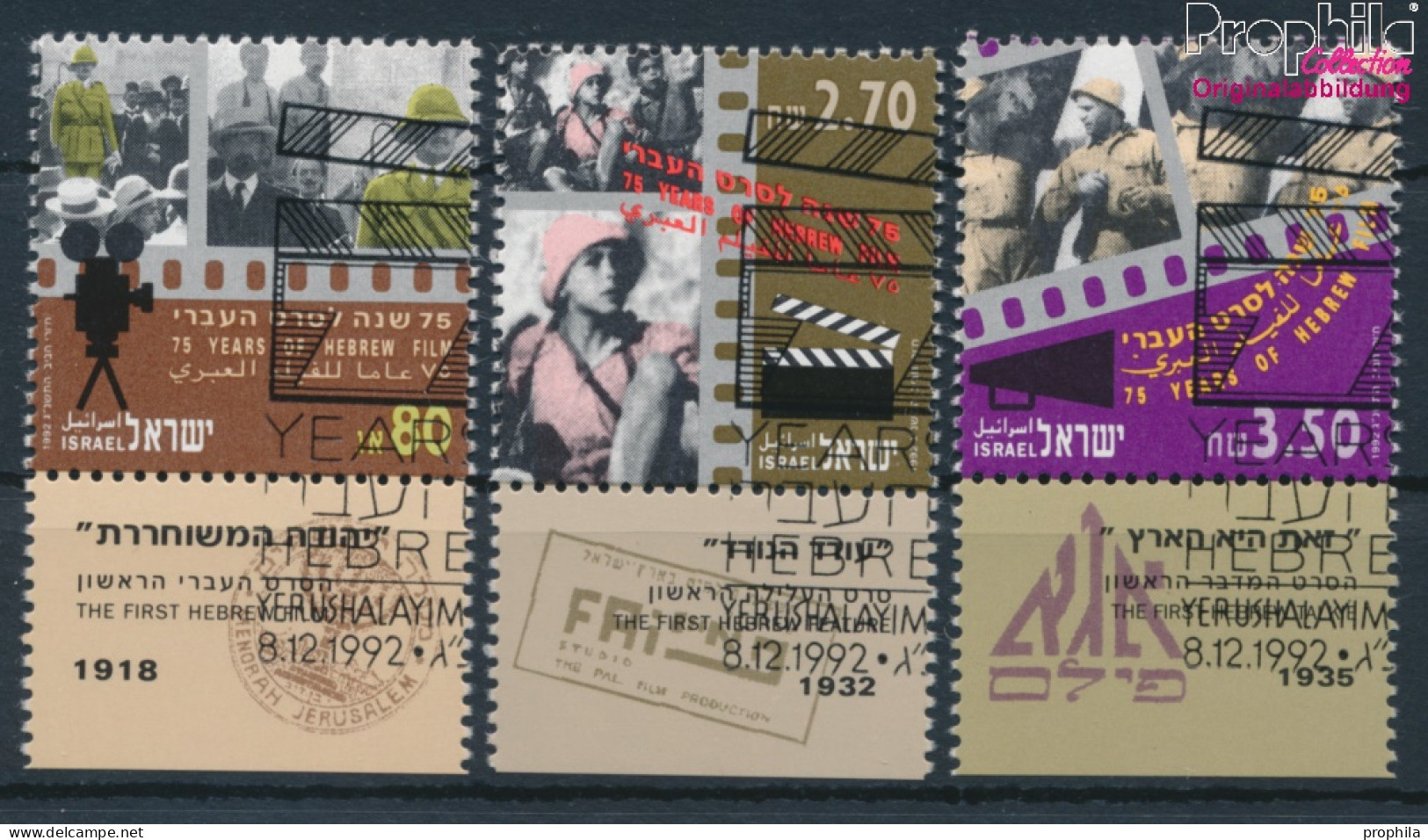 Israel 1244-1246 Mit Tab (kompl.Ausg.) Gestempelt 1992 Hebräischer Film (10256595 - Oblitérés (avec Tabs)