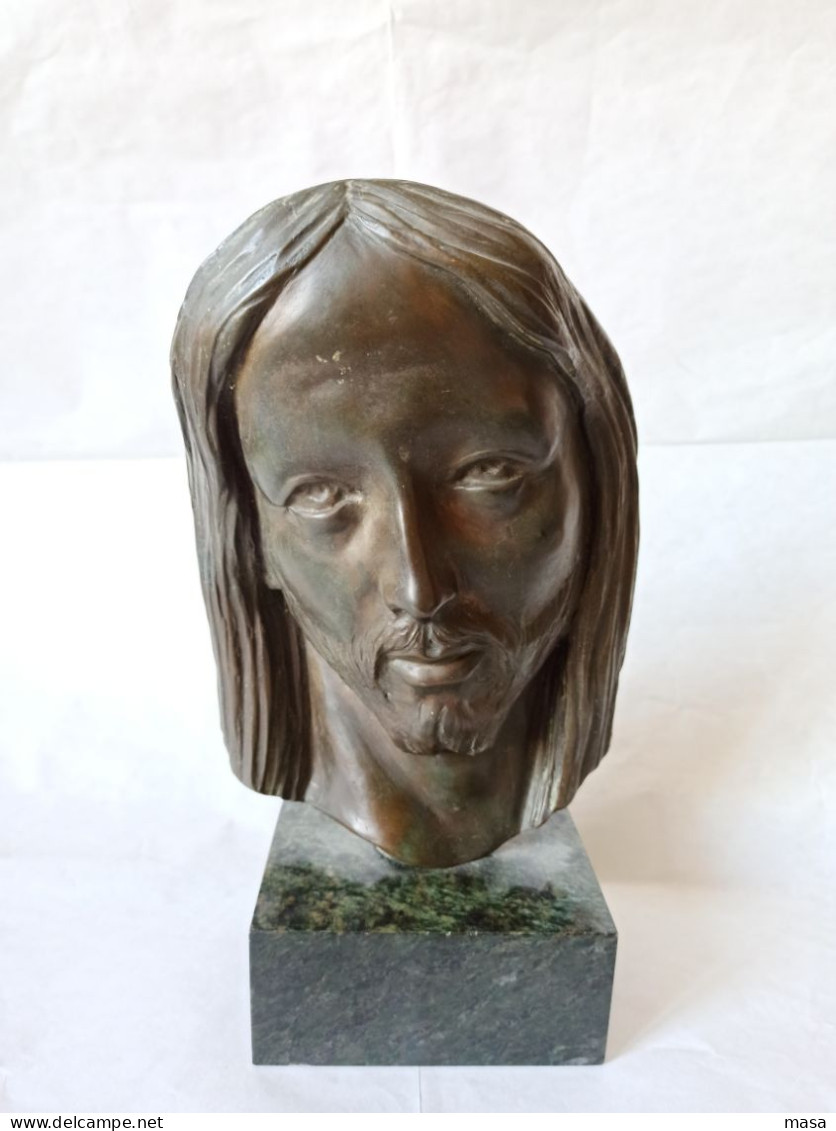Scultura Di Volto Di Cristo In Bronzo - Bronzen
