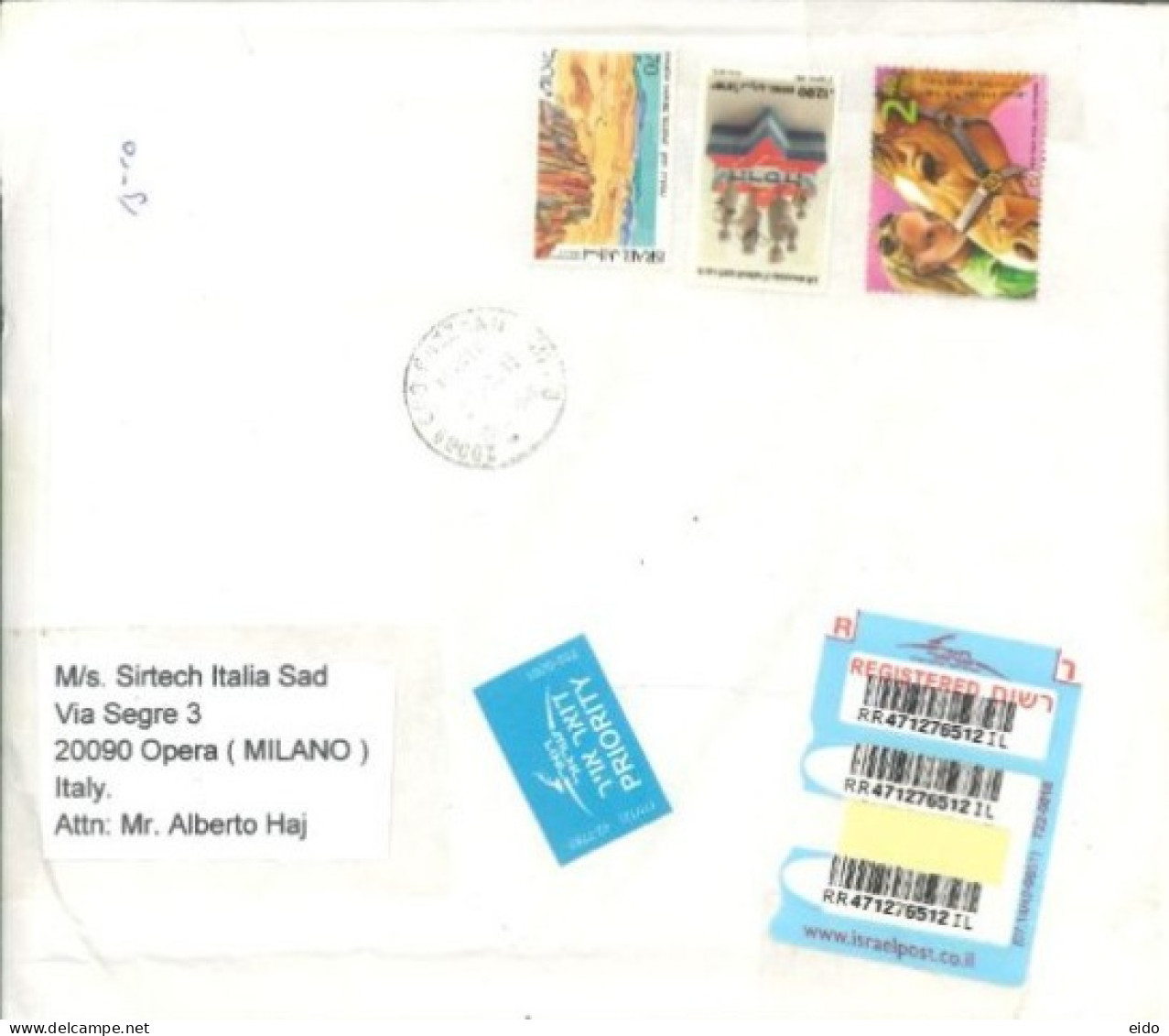 ISRAEL  - 2016 - REGISTERED STAMPS COVER TO ITALY.  . - Briefe U. Dokumente