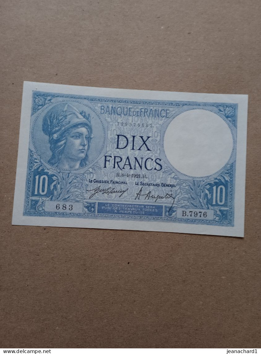 10 Francs Du 8-4-1921 - 10 F 1916-1942 ''Minerve''