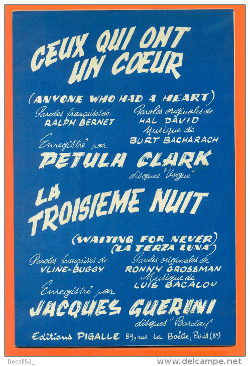 Partition " Ceux Qui Ont Un Coeur Et La Troisième Nuit " Par Petula Clark - 30 Pages - Song Books