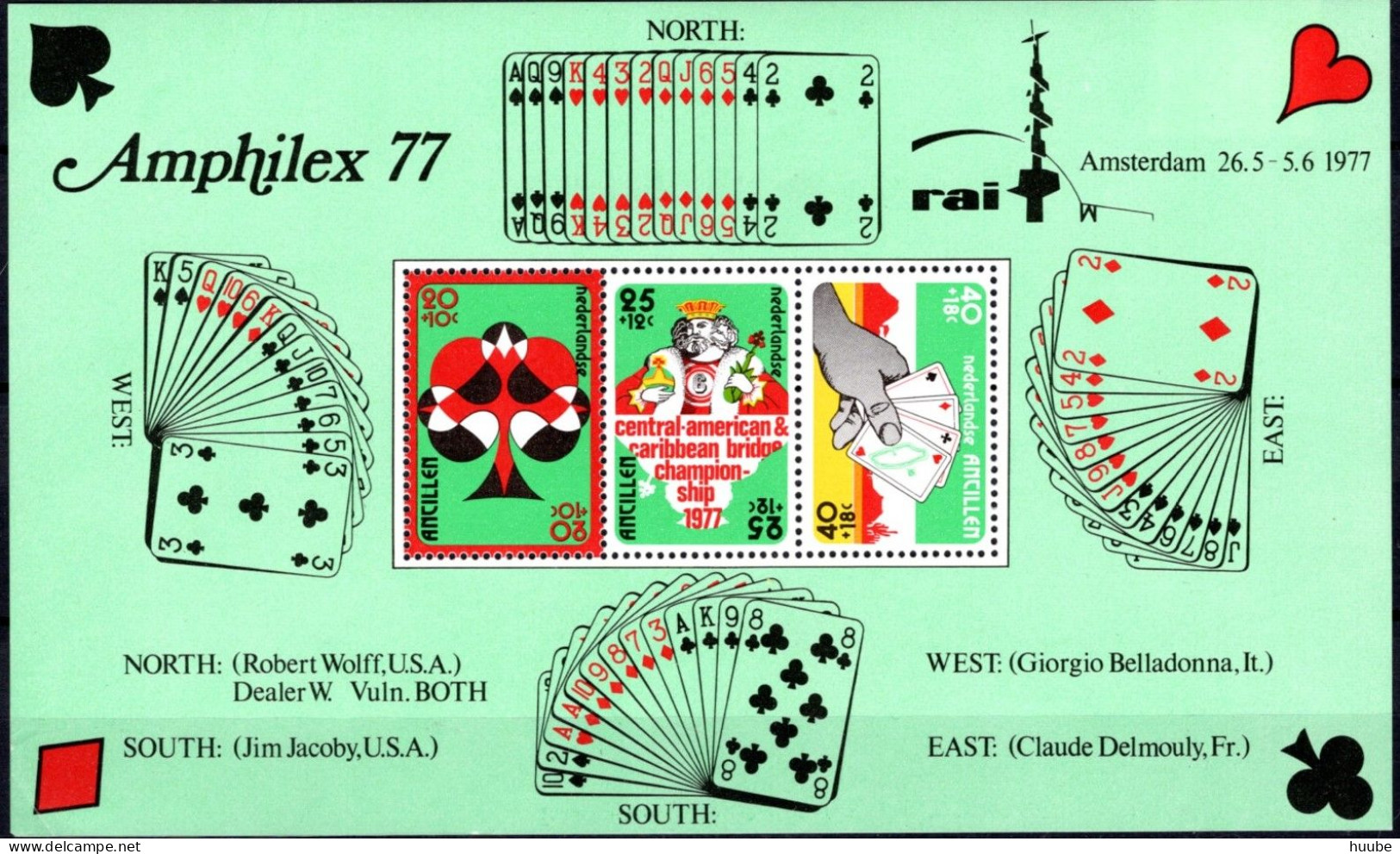 Netherlands Antilles, 1977, Mi 332-334, Int. Philatelic Exhibition "AMPHILEX 77" Amsterdam, Playing Cards, Block 5, MNH - Unclassified