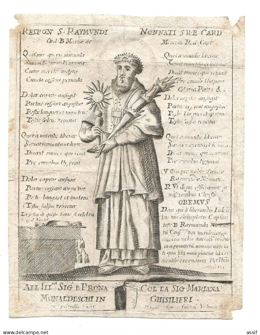 Gravure ( 16 è S ? ) Saint Raymond Nonnat ( Raimondi Nonnati ) - Devotieprenten