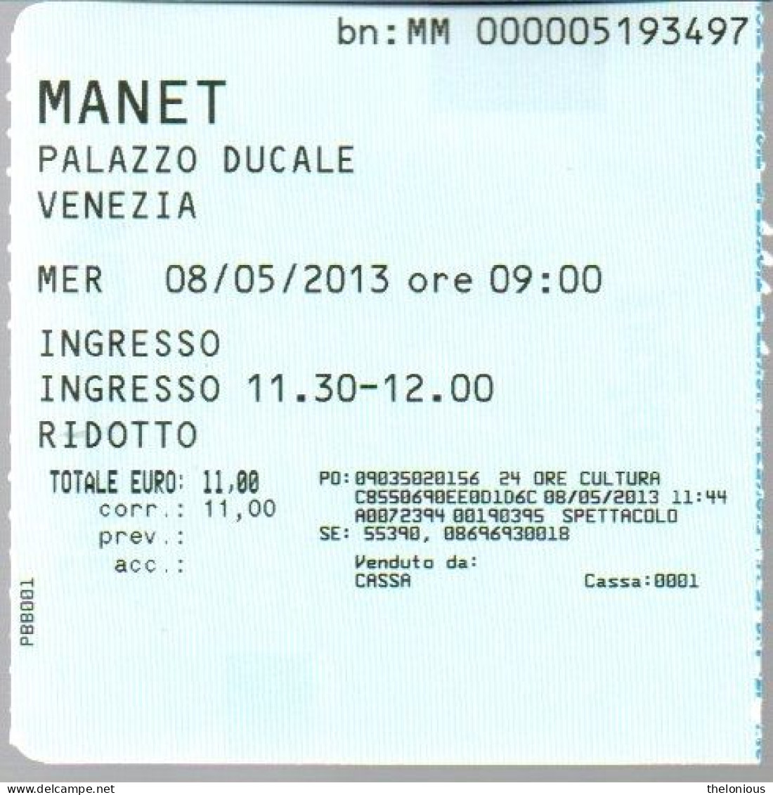 # Tiket - MANET - Palazzo Ducale, Venezia - 2013 - Tickets D'entrée