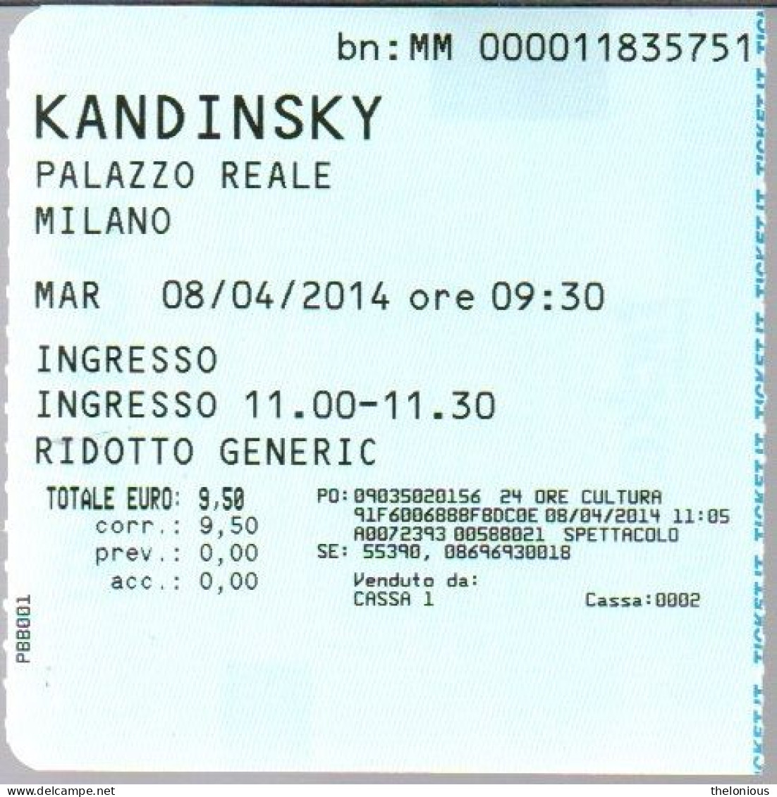 # Tiket - KANDINSKY - Palazzo Ducale, Venezia - 2014 - Tickets D'entrée