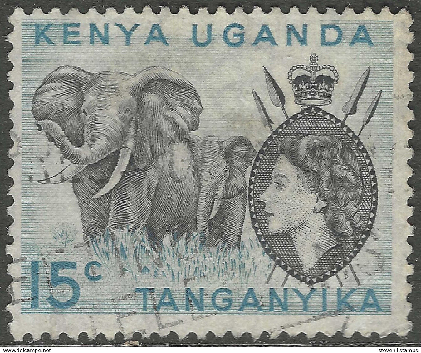 Kenya, Uganda & Tanganyika. 1954-59 QEII. 15c Without Stop Used. SG 169 - Kenya, Uganda & Tanganyika