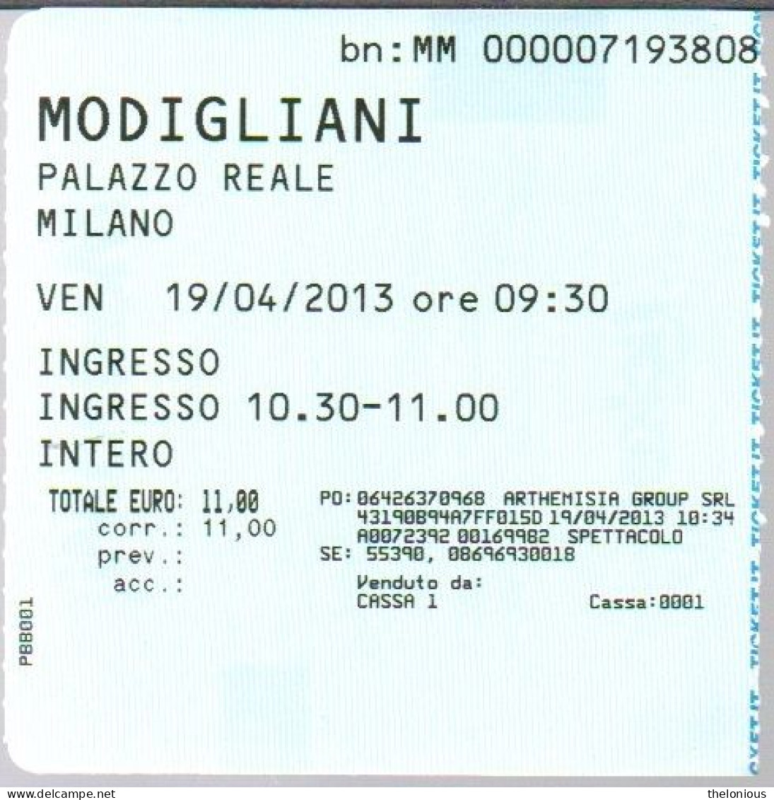 # Tiket - MODIGLIANI - Palazzo Ducale, Venezia - 2013 - Tickets D'entrée