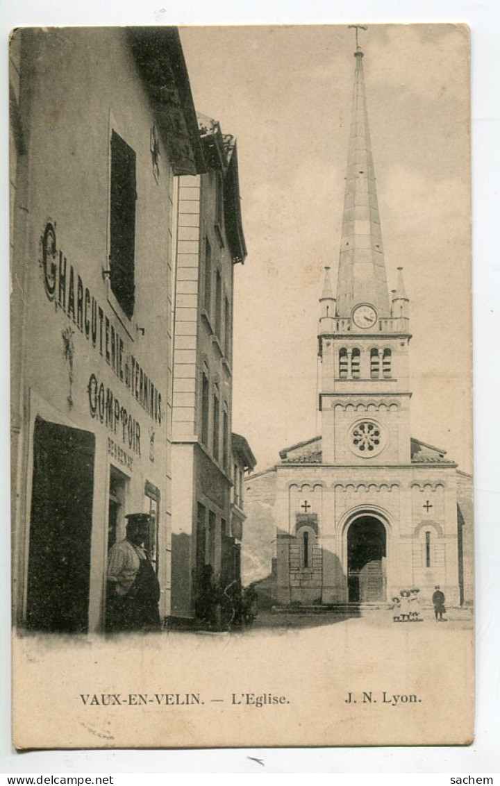 69 VAUX En VELIN PLace De L'Eglise Commerce Charcuterie  Patron 1915 écrite Timb   D19 2023   - Vaux-en-Velin