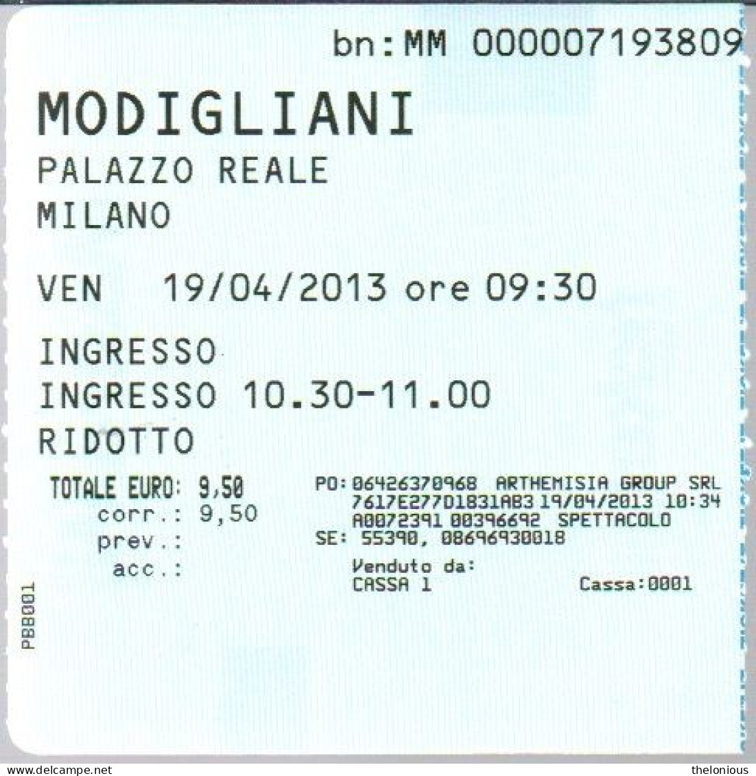 Tiket - MODIGLIANI - Palazzo Ducale, Venezia - 2013 - Tickets D'entrée